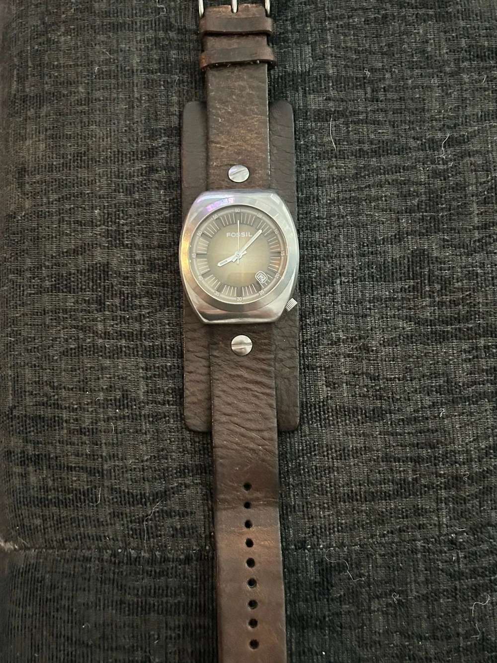 Fossil Brown Leather Cuff Watch - Men's Stylish Analog Timepiece